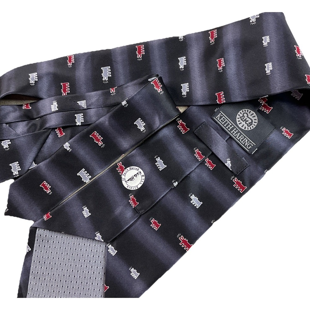 Keith Haring Barking Dog Silk Necktie Mens Black Pop Art The Estate‎ Collection